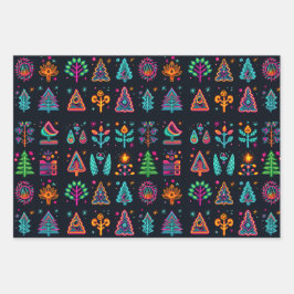 Retro Neon Christmas Geschenkpapier Set