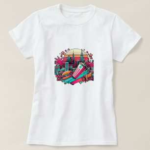 Retro Neon Cityscape mit Fast Food Vibes T-Shirt