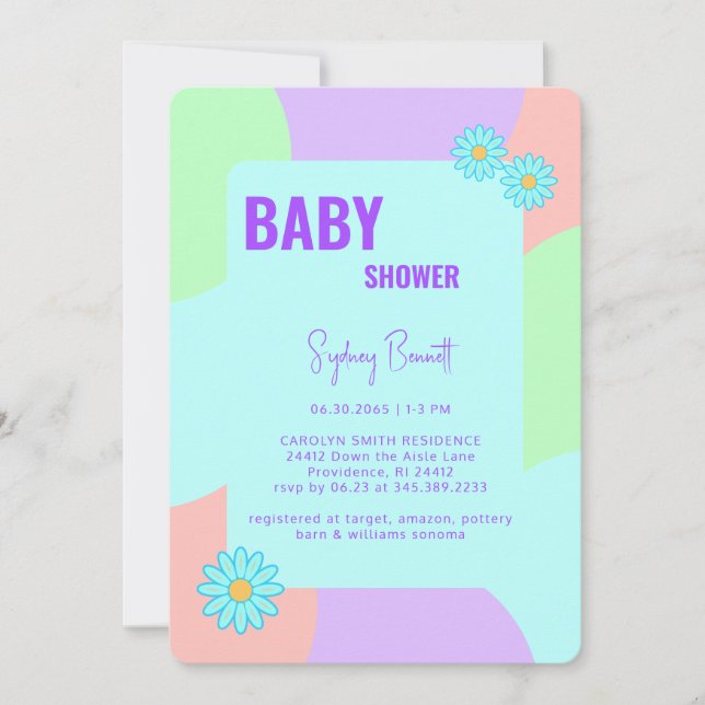 Retro Neon Colors Fun Baby Dusche Einladung (Vorderseite)