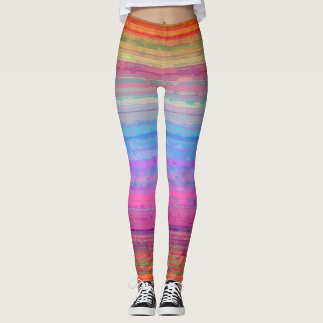 Retro Neon Colors Muster Leggings (Vorderseite)