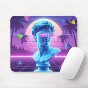 Retro Neon David Statue Surrealer Palmenbaum Mousepad