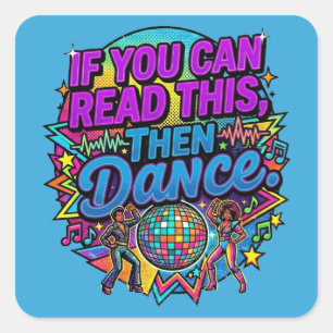 Retro-Neon-Disco-Kugel-Tanzparty-Grafikdesign Quadratischer Aufkleber