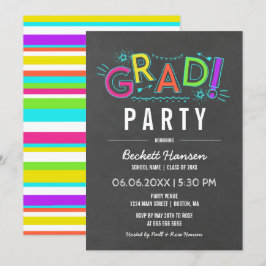 Retro Neon Doodles Chalkboard Graduate Party Einladung