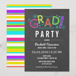 Retro Neon Doodles Chalkboard Graduate Party Einladung
