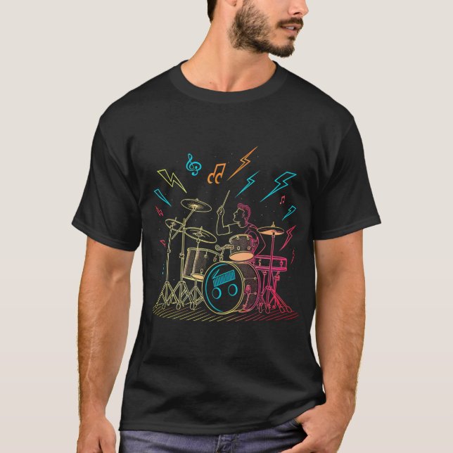 Retro Neon Drummer T-Shirt (Vorderseite)
