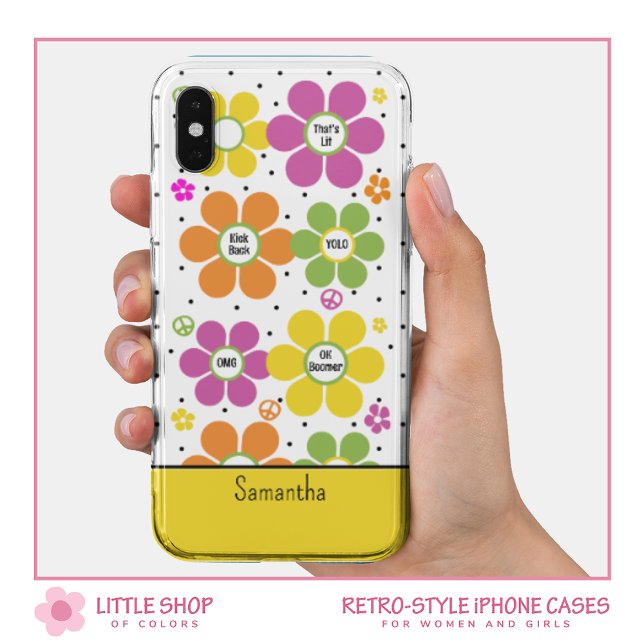 Retro Neon Floral Blume Power Mit Monogramm Case-Mate iPhone Hülle (Von Creator hochgeladen)