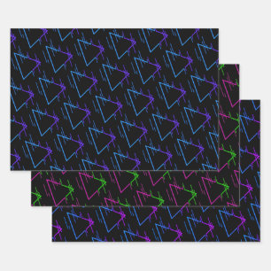 Retro Neon Geometric Pattern Collection Geschenkpapier Set