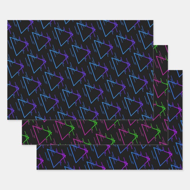 Retro Neon Geometric Pattern Collection Geschenkpapier Set (Set)