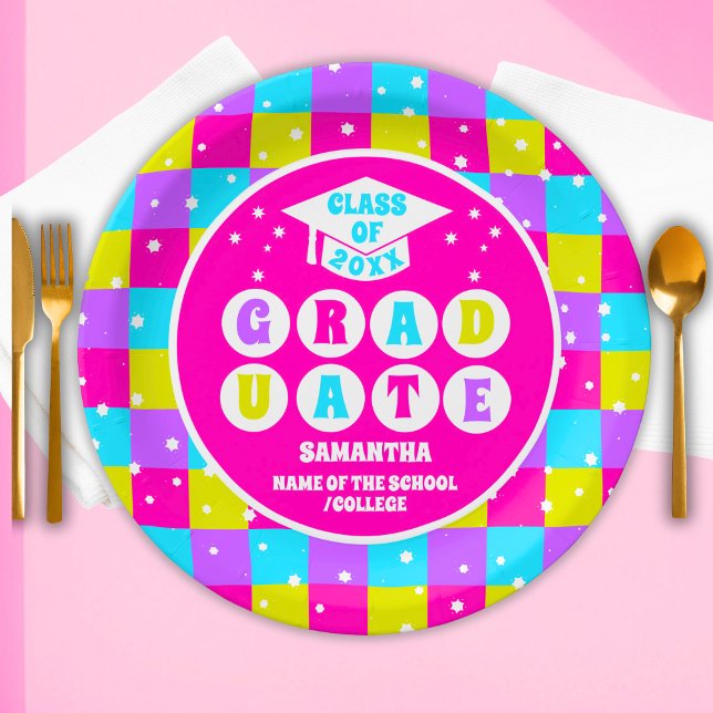 Retro Neon Graduation Party Pappteller (Von Creator hochgeladen)
