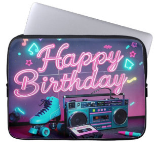 Retro Neon Happy Birthday Schild in rosa und aquam Laptopschutzhülle