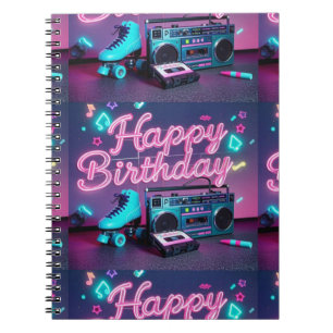 Retro Neon Happy Birthday Schild in rosa und aquam Notizblock