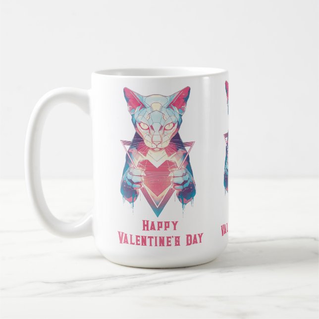 Retro-Neon-Katze Valentinstag  Kaffeetasse (Links)