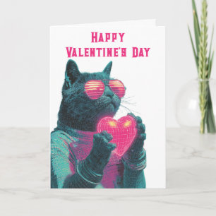 Retro-Neon-Katze zum Valentinstag Karte