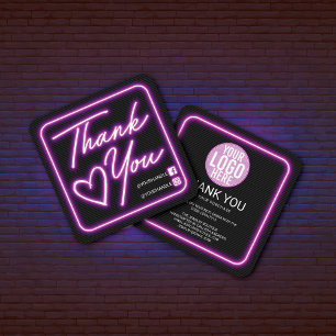 Retro Neon Lila Lighted Sign Kunde Vielen Dank Quadratische Visitenkarte