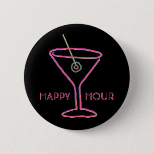 Retro-Neon-Martini-Happy-Hour-Button Button