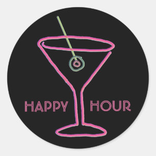 Retro Neon Martini Happy Hour Stickers