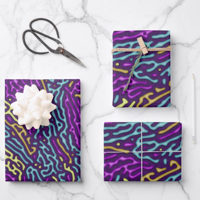 Retro Neon Maze Pattern - Arcade Ästhetik Geschenkpapier Set (Vorderseite)