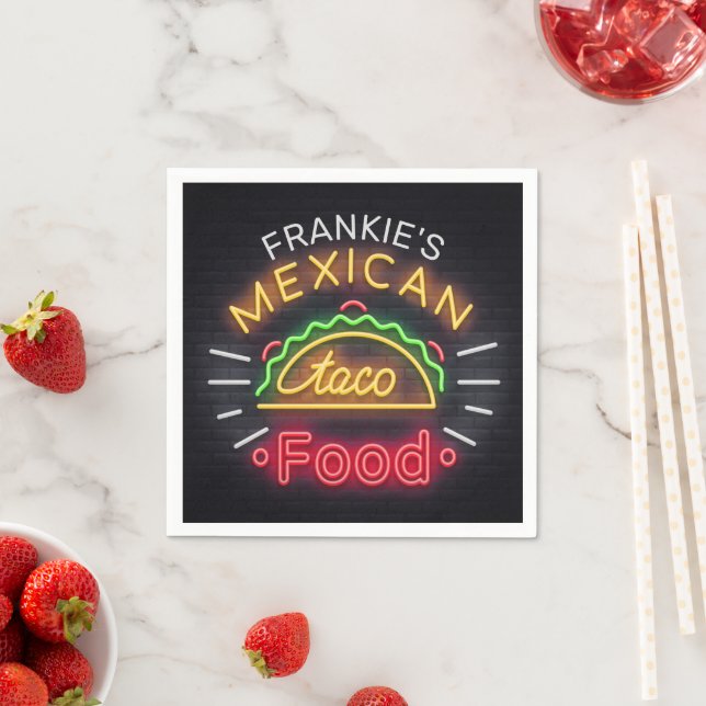 Retro Neon Mexican Food Taco Personalisiert Diner Serviette (Beispiel)