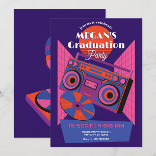 Retro Neon Music Electro Graduierungsparty Einladung