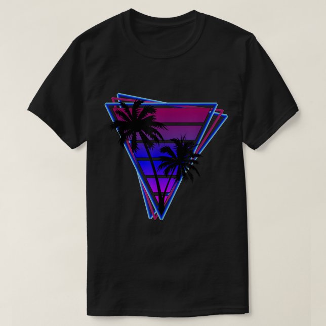 Retro Neon Palm Trees Triangle T-Shirt (Design vorne)