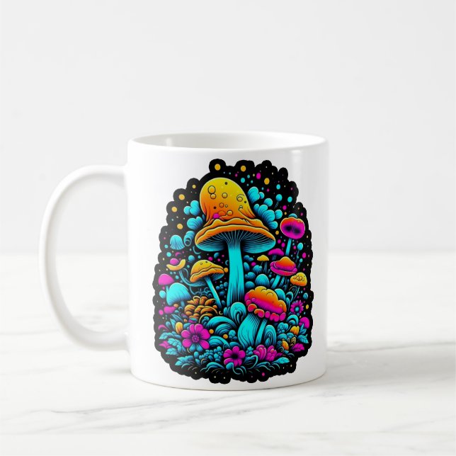 Retro-Neon-Pilze und Blume Kaffeetasse (Links)