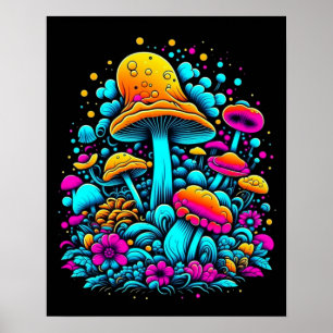 Retro-Neon-Pilze und Blume Poster