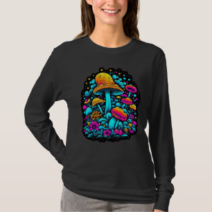 Retro-Neon-Pilze und Blume T-Shirt