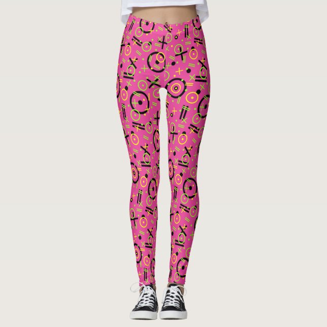 Retro Neon Pink Doddle Muster der 80er/90er Jahre Leggings (Vorderseite)