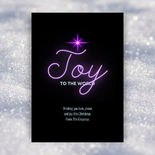 Retro Neon Pink Joy to the World Christmas Star Feiertagskarte