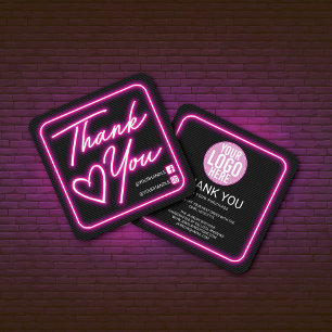 Retro Neon Pink Lightning Kunde Vielen Dank Quadratische Visitenkarte