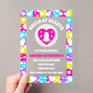 Retro Neon Queen of Hearts Geburtstag Acryleinladungen