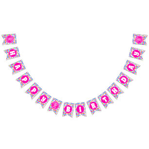 Retro Neon Queen of Hearts Geburtstagsbunt Fahnen Wimpelkette