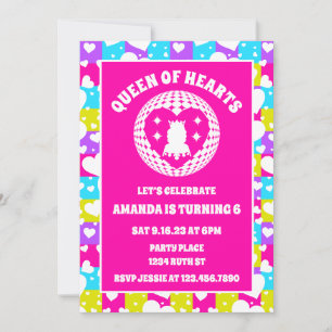 Retro Neon Queen of Hearts Geburtstagsparty Einladung