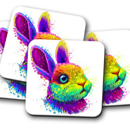 Retro Neon Rabbit Animal | Kaninchen-Untersetzer-S Getränkeuntersetzer