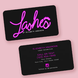 Retro Neon Schrift Wimpernstylististin Visitenkarte