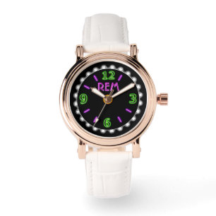 Retro Neon Sign in Violett und Grün - Personalisie Armbanduhr