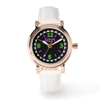Retro Neon Sign in Violett und Grün - Personalisie Armbanduhr