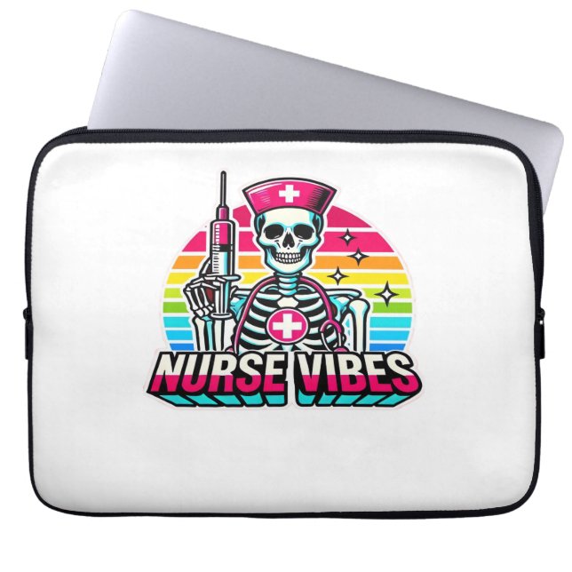 Retro Neon Skeleton Nurse - Funny Spooky Medical D Laptopschutzhülle (Vorderseite)