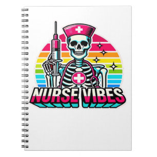 Retro Neon Skeleton Nurse - Funny Spooky Medical D Notizblock