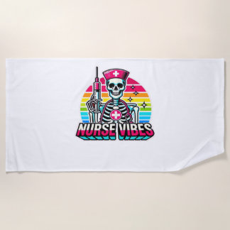 Retro Neon Skeleton Nurse - Funny Spooky Medical D Strandtuch