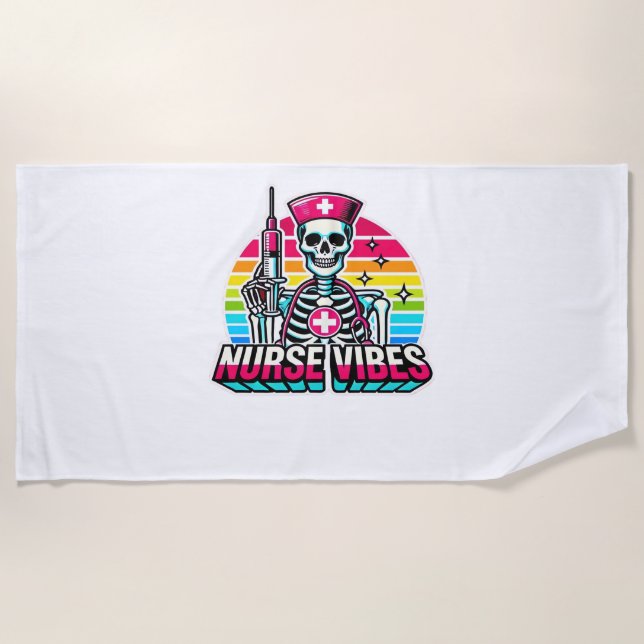 Retro Neon Skeleton Nurse - Funny Spooky Medical D Strandtuch (Vorderseite)