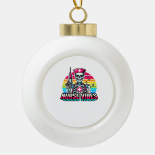 Retro-Neon-Skelett-Krankenschwester � Lustiges gru Keramik Kugel-Ornament