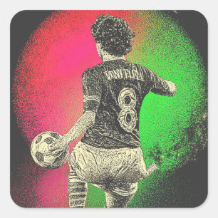 Retro Neon Stürmer – 80er Vaporwave Fußball Aufkle Quadratischer Aufkleber