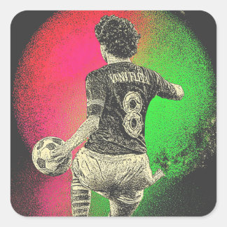 Retro Neon Stürmer – 80er Vaporwave Fußball Aufkle Quadratischer Aufkleber