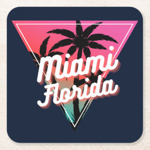 Retro Neon Sunset Palm Trees Miami Florida Rechteckiger Pappuntersetzer