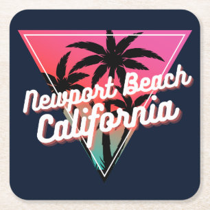 Retro Neon Sunset Palm Trees Newport Beach Rechteckiger Pappuntersetzer