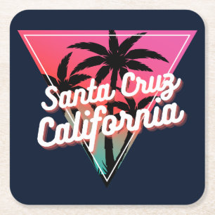 Retro Neon Sunset Palm Trees Santa Cruz Rechteckiger Pappuntersetzer
