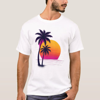 Retro Neon Sunset Palms T-Shirt