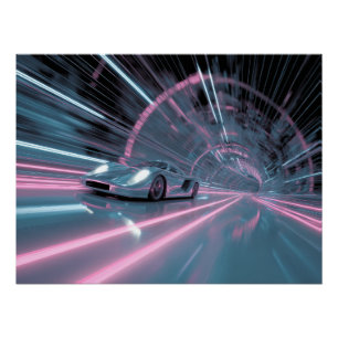 Retro-Neon-Tunnel-Geschwindigkeits-Auto-Kunst Poster
