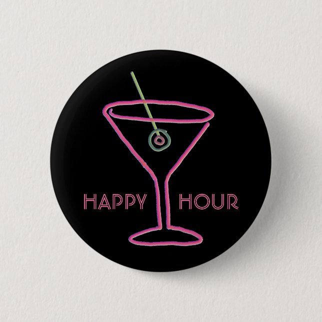 Retro Neonglückliche Stunden-Knopf martinis Button (Vorderseite)